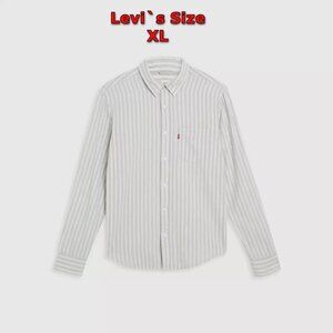 NWT $59 Mens Levi`s Size XL Color Grey Striped Long Sleeve Shirt